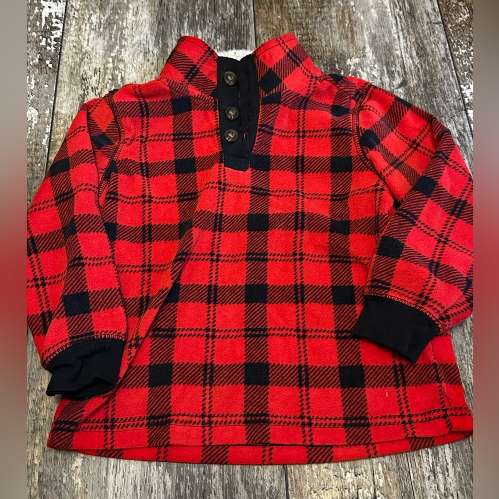 Carters Red and Black Plaid Sherpa Toddler Pullover - 24M